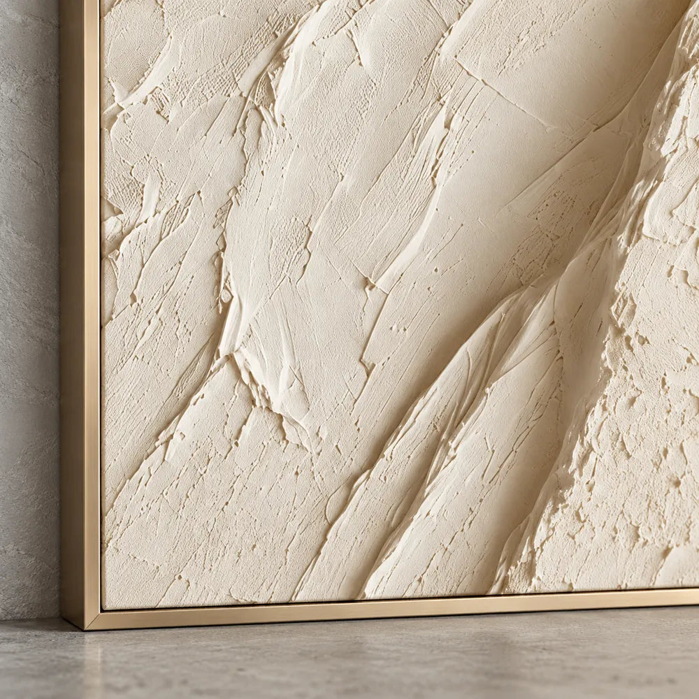 Cream Hand-Painted 3D Textured Oil Painting, Diagonal Relief Wall Art #WBT7SPNO