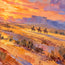 Orange & Lavender Hand-Painted Oil Painting, Three Riders in a Desert Sunset #22PVXDQ6