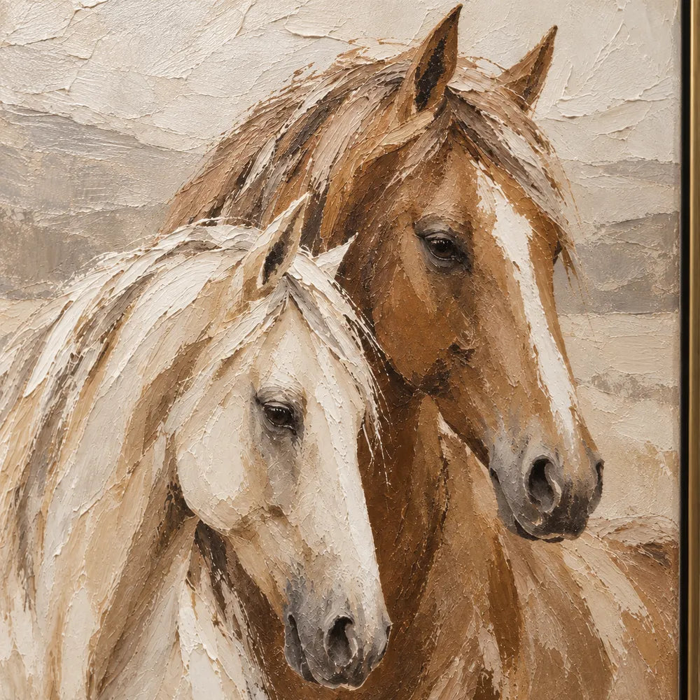 Cream & Brown Hand-Painted Oil Painting, White and Chestnut Horse Portrait #R4TZLUV7