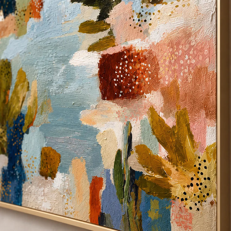 Muted Blue and Warm Neutrals Hand-Painted Oil Painting, Expressive Abstract Color Blocks #Q6Z31DUZ
