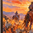 Orange Hand-Painted Oil Painting, Western Riders beneath a Sunset Sky #3T3ZPOIY