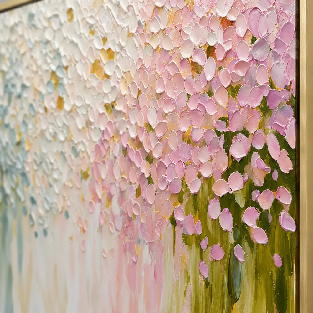Cream and Pink Hand-Painted Oil Painting, Cascading Floral Petals #AN8LZER5