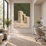Olive Green Hand-Painted Painting, Cream Stepped Architecture #0MCLXG8H