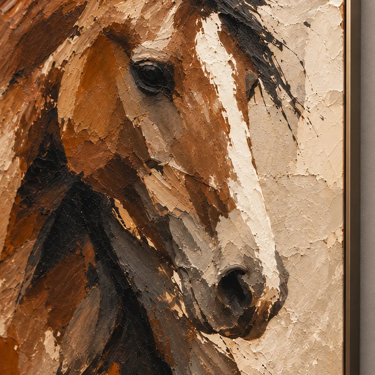 Chestnut Brown Hand-Painted Oil Painting, Expressive Horse Portrait #X4ZDTYL9