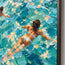 Turquoise Hand-Painted Oil Painting, Three Swimmers Viewed from Above #NL63J63Q