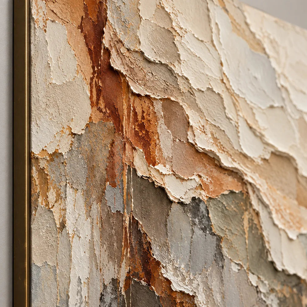 Cream and Gray Hand-Painted 3D Textured Oil Painting, Diagonal Abstract Escarpment #46H337UB