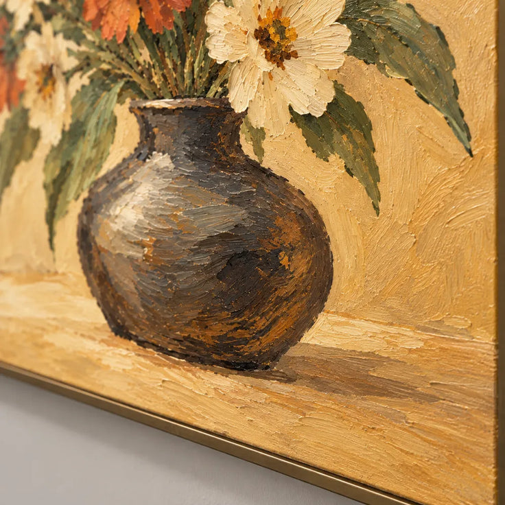 Yellow Hand-Painted Oil Painting, Cream and Orange Floral Bouquet #8FD36JJN