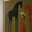 Olive & Rust Hand-Painted Oil Painting, Woman and Horses with Crescent Moon #HO11S3B9