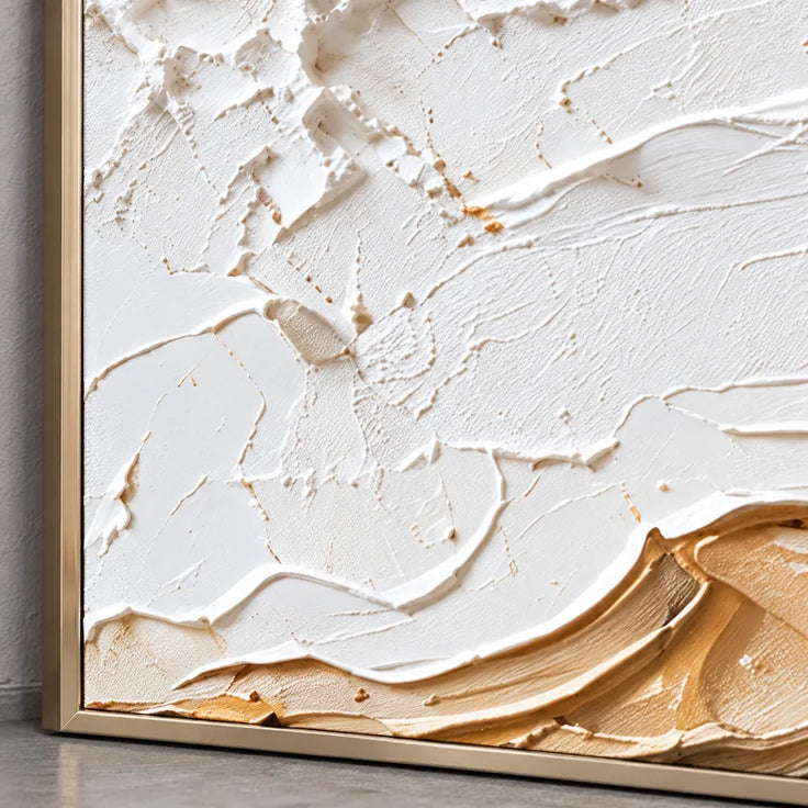Ivory Sand Hand-Painted 3D Textured Oil Painting, Diagonal Strata Wall Art #VI3X6SLT