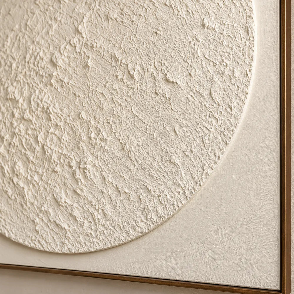 Ivory Hand-Painted 3D Textured Oil Painting, Textured Circle Abstract #GFK55X3M