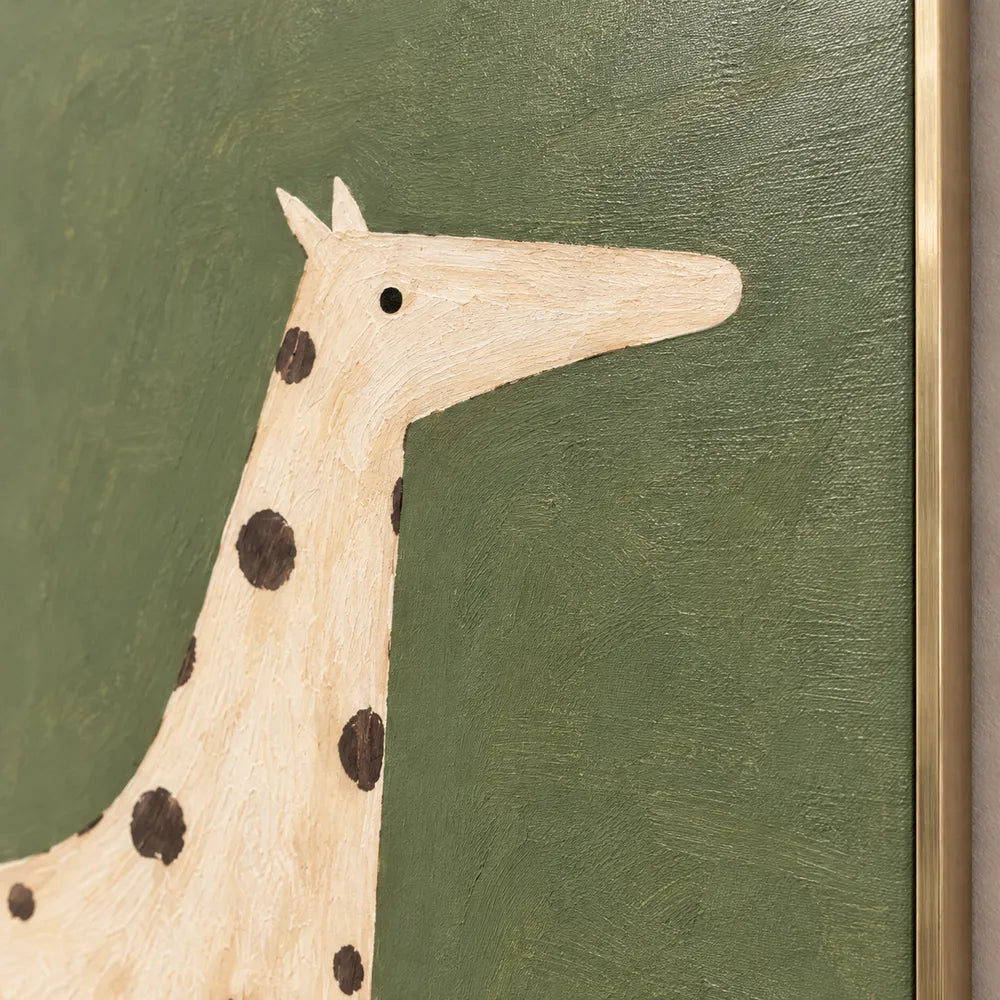 Olive Green Hand-Painted Oil Painting, Spotted Horse Carrying Two Pears #IIUZU07G