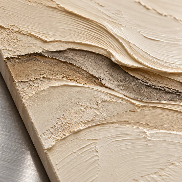 Beige Hand-Painted 3D Textured Oil Painting, Sweeping Layered Wave Abstract #6YZ3XFNK