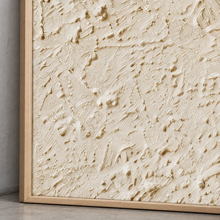 Beige Hand-Painted 3D Textured Oil Painting, Concentric Circles Wall Art #JMOPNPCU