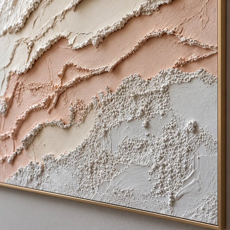 Ivory and Peach Hand-Painted 3D Textured Oil Painting, Layered Organic Abstract #QOJT9JV1
