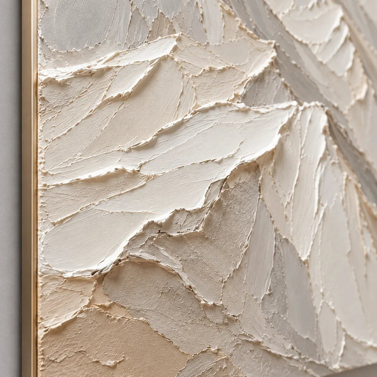 Ivory Hand-Painted 3D Textured Oil Painting, Minimal Mountain Peaks #SUBDFZDI