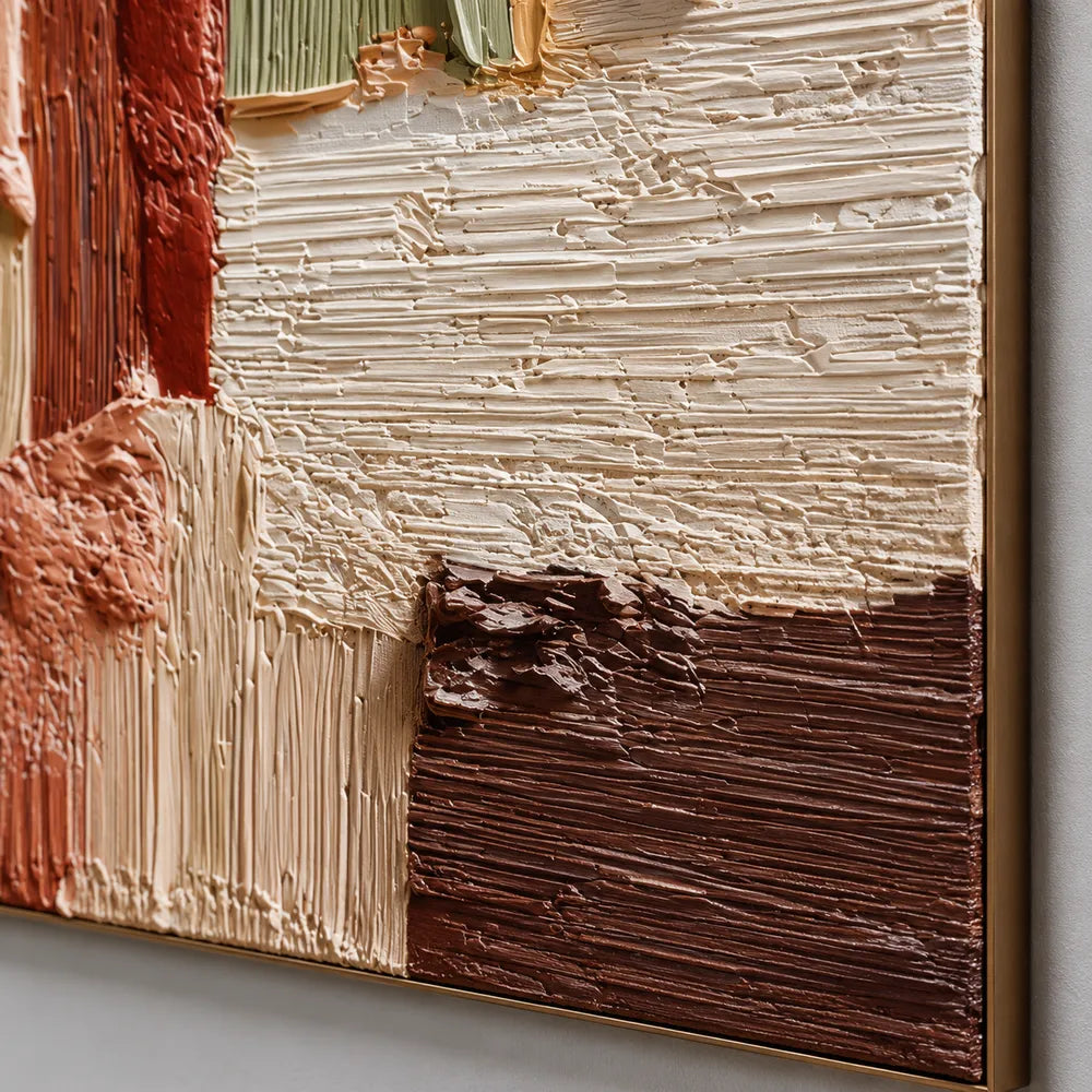 Earth-Tone Hand-Painted 3D Textured Oil Painting, Terracotta & Olive Color-Block Abstract Wall Art #I1ML7OIB