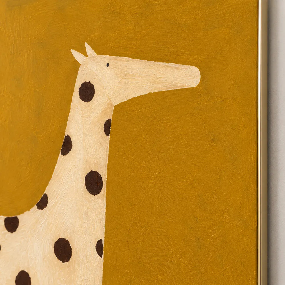 Mustard Yellow Hand-Painted Oil Painting, Spotted Horse with Two Birds #8COVKX2O