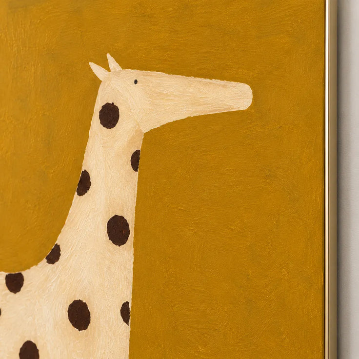 Mustard Yellow Hand-Painted Oil Painting, Spotted Horse with Two Birds #8COVKX2O