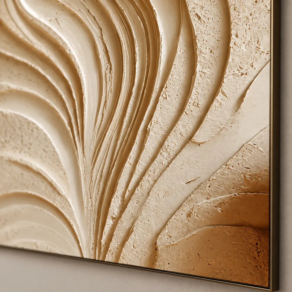 Cream Hand-Painted 3D Textured Oil Painting, Flowing Ribbon Abstract #3SILN1UH