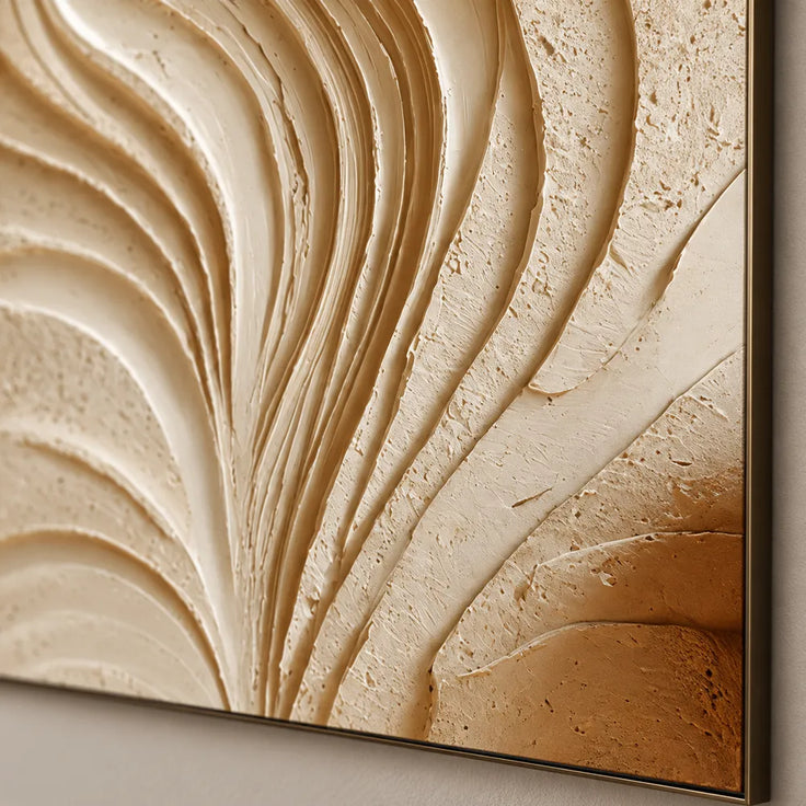 Cream Hand-Painted 3D Textured Oil Painting, Flowing Ribbon Abstract #3SILN1UH