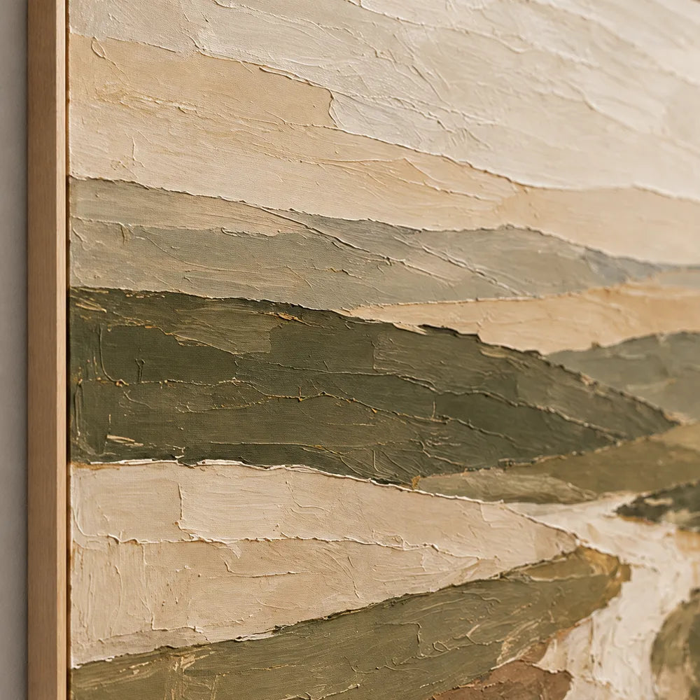Earth-Tone Hand-Painted Oil Painting, Winding Path Through Layered Hills #6Y6LMHCQ