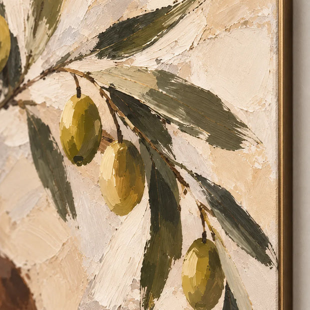 Earth-Tone Hand-Painted Oil Painting, Fruiting Branches in an Ochre Vase #U8CNUSTV