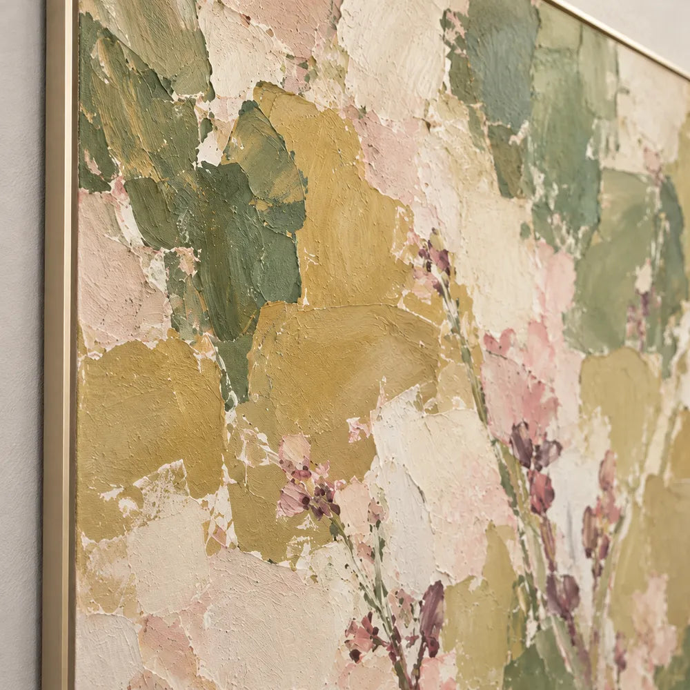 Sage and Blush Hand-Painted Oil Painting, Rising Floral Sprigs #FRM3RQIN