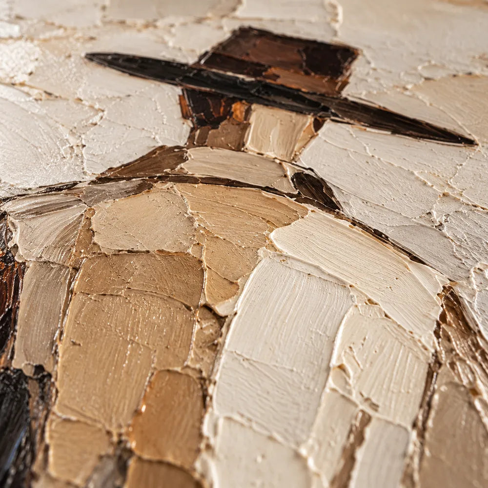 Earth-Tone Hand-Painted Oil Painting, Two Figures in Wide-Brim Hats #AROVDTOR