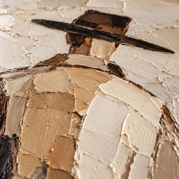 Earth-Tone Hand-Painted Oil Painting, Two Figures in Wide-Brim Hats #AROVDTOR