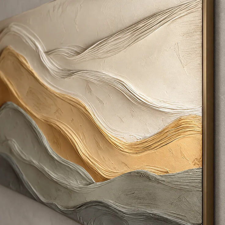 Sand & Taupe Hand-Painted 3D Textured Oil Painting, Layered Wave Abstract Wall Art #J66DZD8R