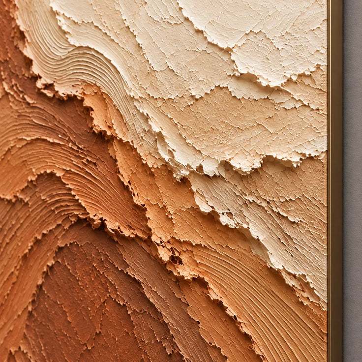 Terracotta and Cream Hand-Painted 3D Textured Oil Painting, Undulating Relief #3MEDZXWX