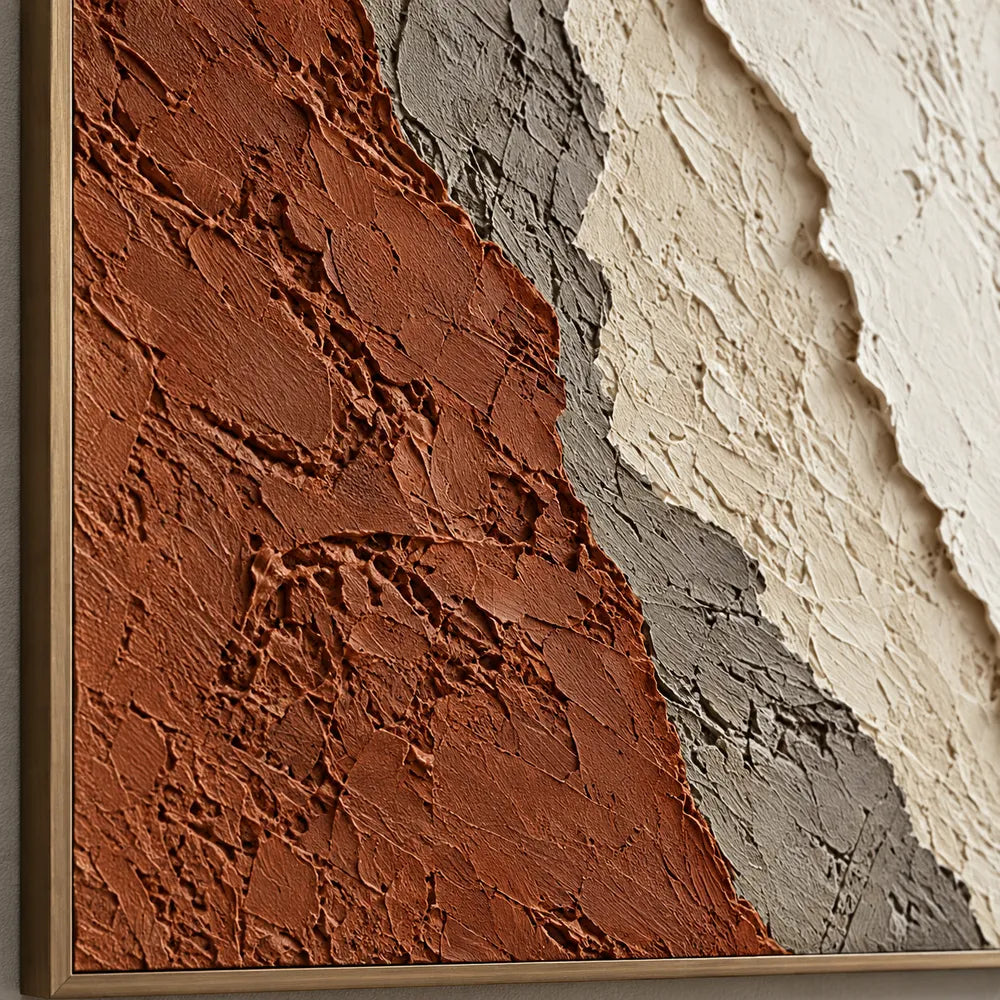 Ivory and Rust Hand-Painted 3D Textured Oil Painting, Diagonal Layered Abstract #6XM3ALEN