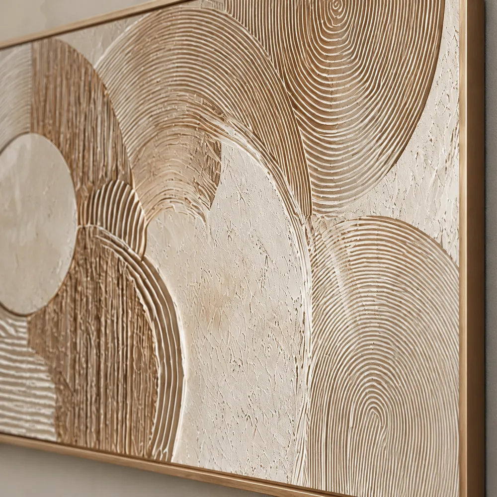 Beige Hand-Painted 3D Textured Oil Painting, Overlapping Circle Abstract #KM0VJQUO