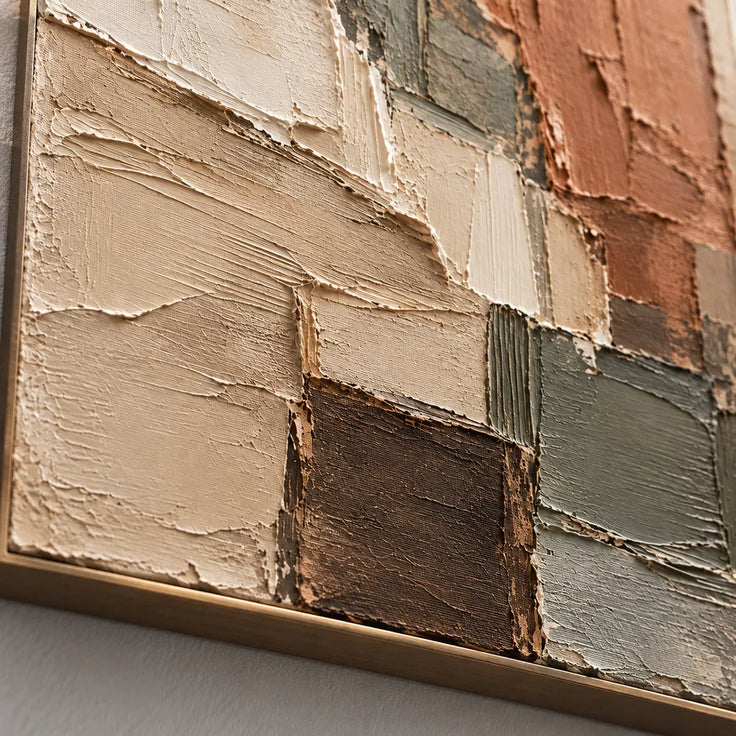 Cream and Terracotta Hand-Painted 3D Textured Oil Painting, Stacked Color Planes #L2DBB7UJ