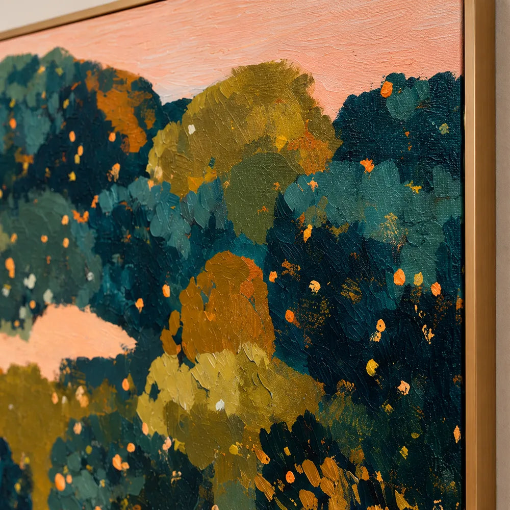 Deep Green and Ochre Hand-Painted Oil Painting, Abstract Garden Landscape #SBRV3BHR