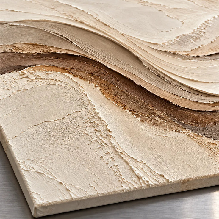 Beige Hand-Painted 3D Textured Oil Painting, Flowing Layered Bands Abstract Wall Art #91IV6MQ0