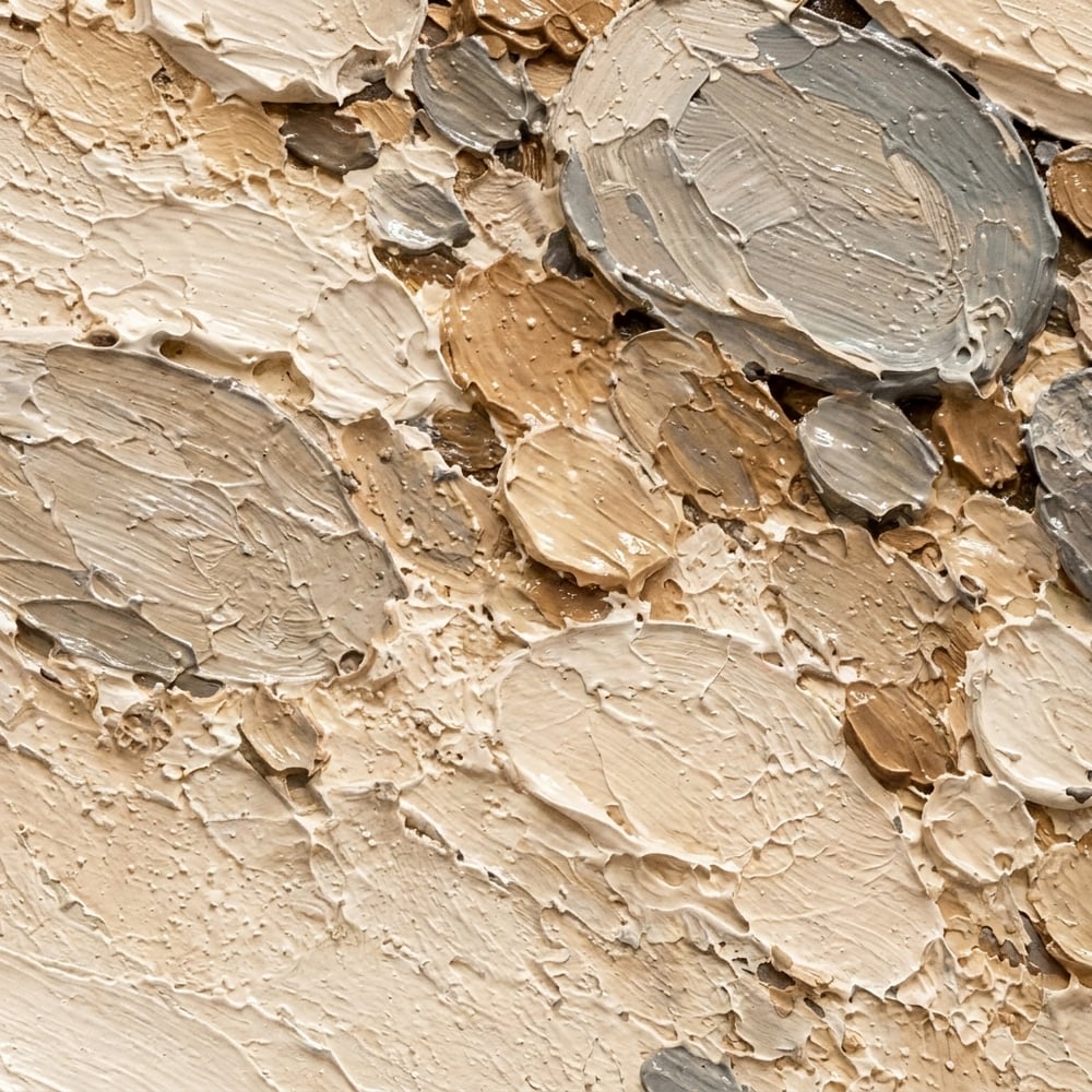 Cream Hand-Painted 3D Textured Oil Painting, Clustered Organic Ovals Abstract Wall Art #KFUV7NA0