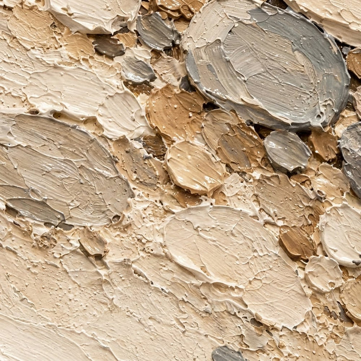 Cream Hand-Painted 3D Textured Oil Painting, Clustered Organic Ovals Abstract Wall Art #KFUV7NA0
