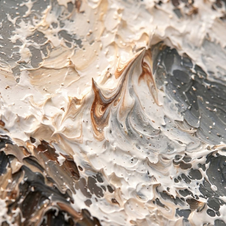 Ivory Gray Hand-Painted 3D Textured Oil Painting, Rocky Seascape Wall Art #3B8T60SA