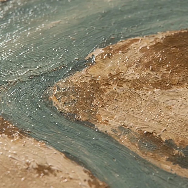 Sand and Sage Hand-Painted Oil Painting, Winding River Viewed from Above #W2T3V88Z
