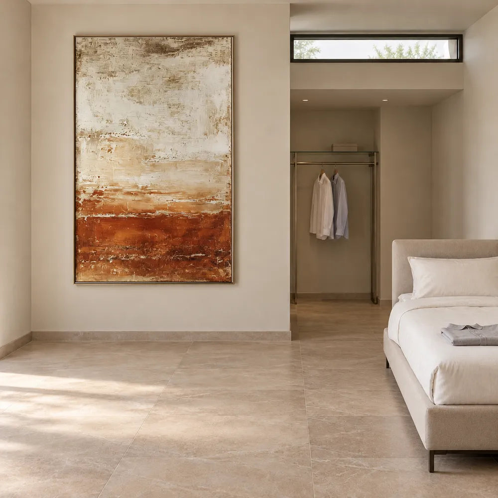 Cream and Rust Hand-Painted Oil Painting, Layered Earth-Tone Abstract #AR0DPNNU