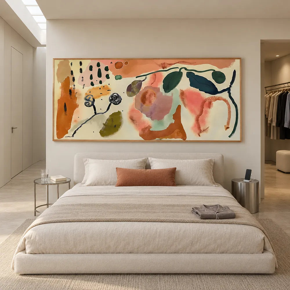 Cream and Terracotta Hand-Painted Oil Painting, Botanical Abstract #R8TB20YJ