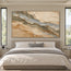 Beige Hand-Painted 3D Textured Oil Painting, Blue-Gray Diagonal Layers #S9SBK2RJ