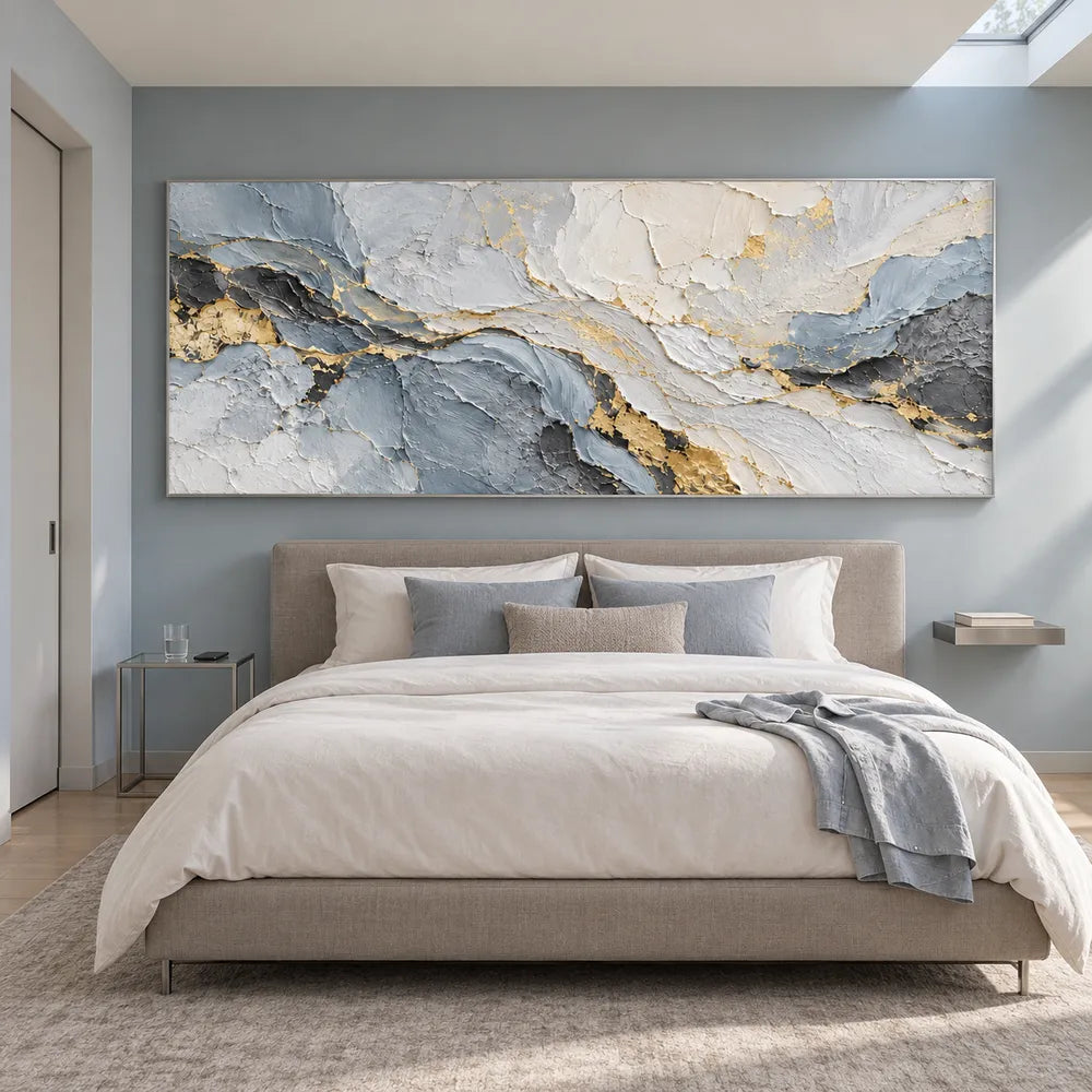 Gray Hand-Painted 3D Textured Oil Painting, Pale Layers with Gold Tones #LRQBCA6S