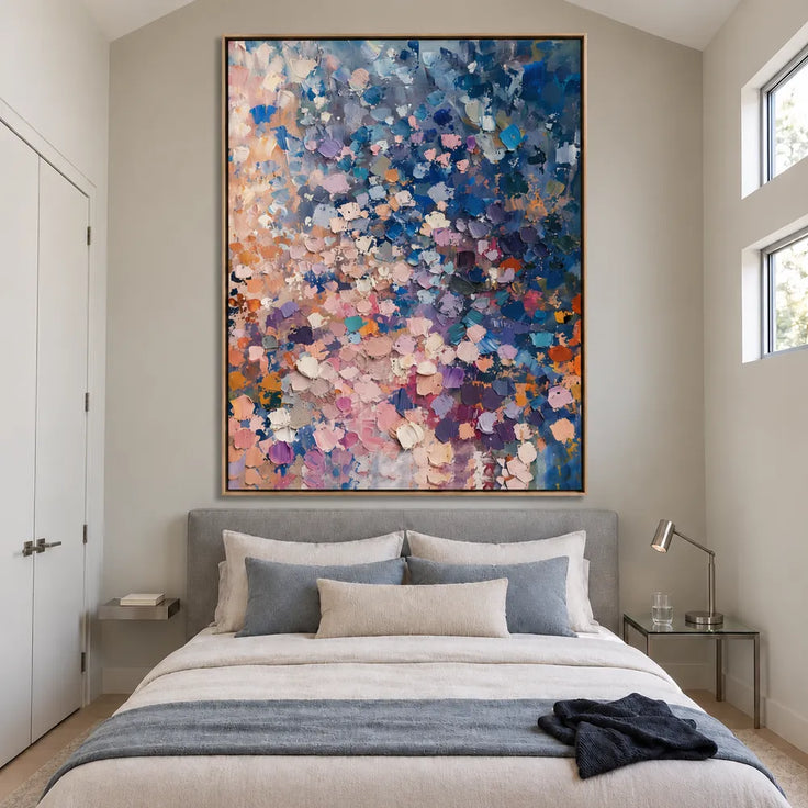 Blue and Blush Hand-Painted Oil Painting, Blue and Blush Abstract Marks #YO8L63PE