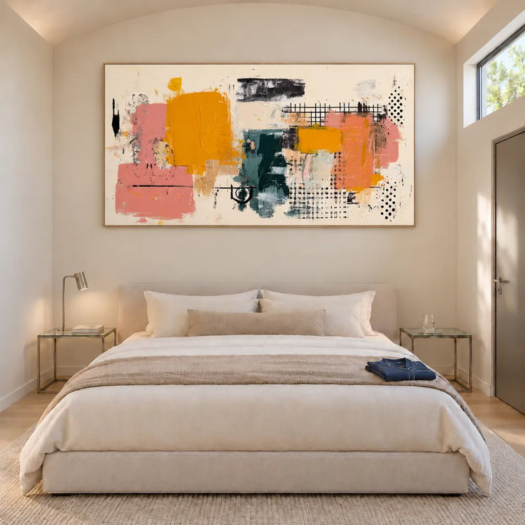 Mustard and Pink Hand-Painted Oil Painting, Graphic Abstract #05NDDBLI