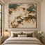 Cream and Deep Green Hand-Painted Oil Painting, Organic Abstract Forms #R1E3GSYK