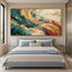 Teal and Ochre Hand-Painted Oil Painting, Sweeping Abstract Color Bands #VERH37SP