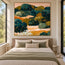 Deep Green and Ochre Hand-Painted Oil Painting, Abstract Garden Landscape #SBRV3BHR