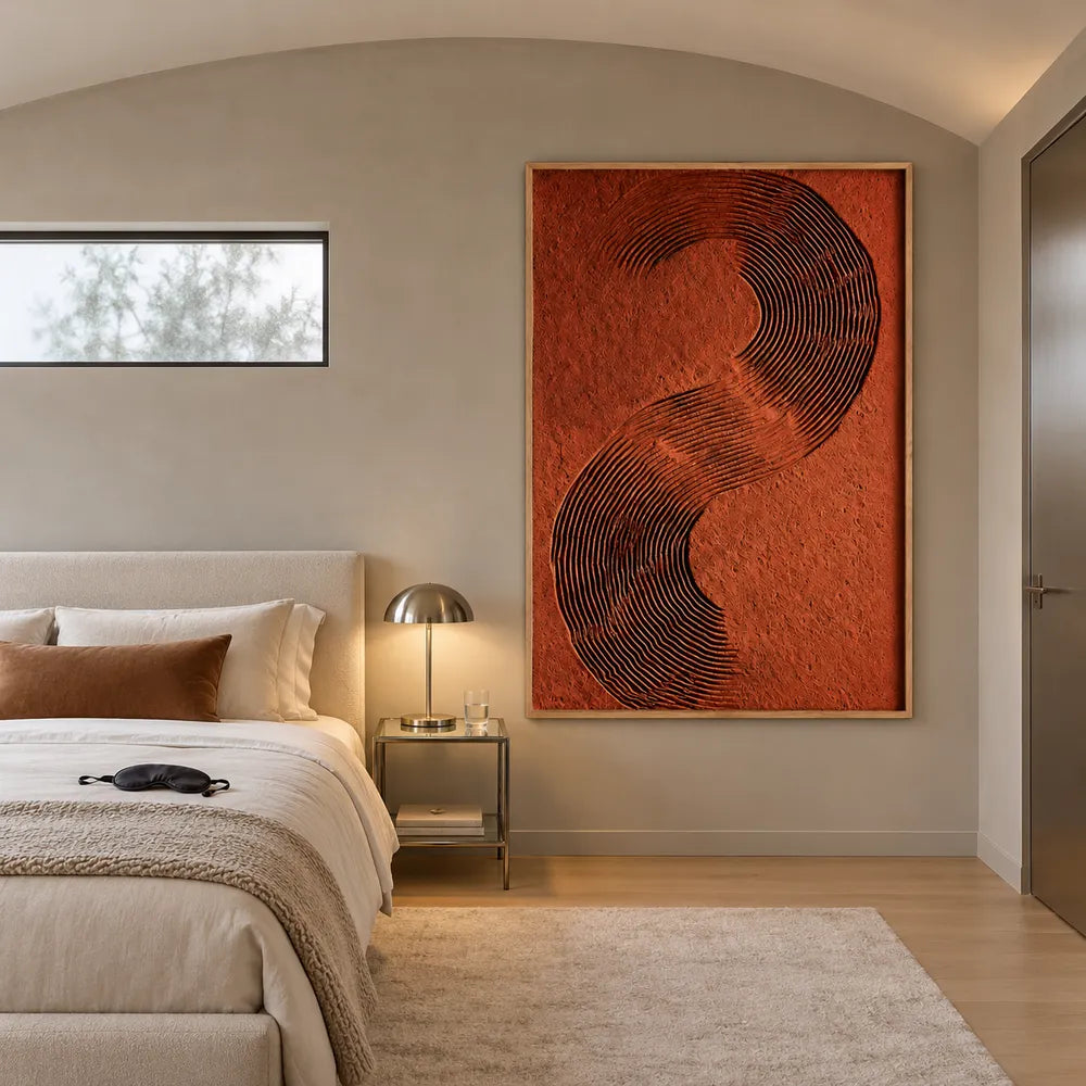 Terracotta Hand-Painted 3D Textured Oil Painting, Curving Ridge Abstract #2GFLXWQT